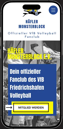 Mobile Ansicht der Häfler Monsterblock Fanclub-Website mit Online Mitgliedsantrag