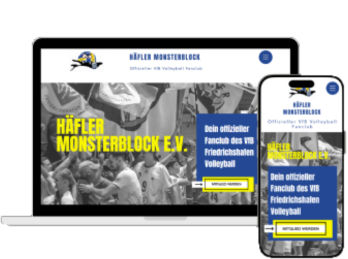 Website des Häfler Monsterblock Volleyball Fanclubs auf Laptop und Smartphone