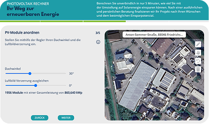 Visualisierung PV-Anlage mit Solarrechner für Photovoltaik-Anbieter